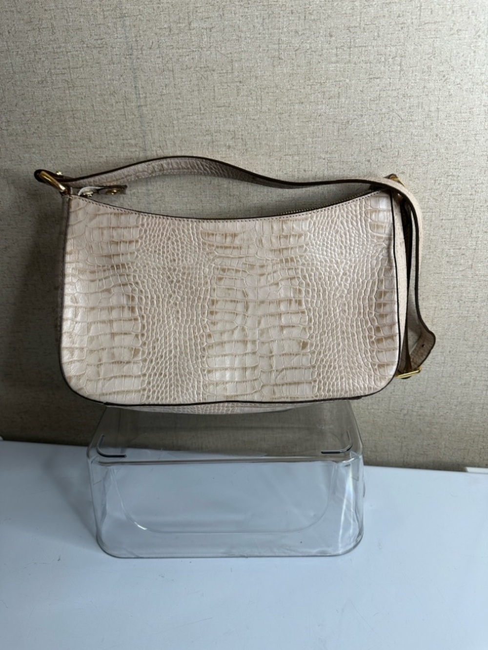 Etienne Aigner Cream Croc-Embossed Shoulder Bag with Gold Hardware